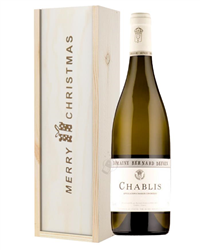 Chablis White Wine Single Bottle Christmas Gift In Wooden Box