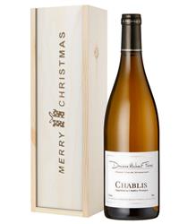 Chablis White Wine Single Bottle Christmas Gift In Wooden Box