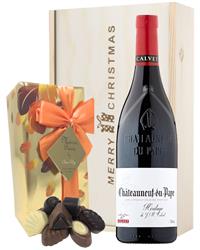 Chateauneuf Du Pape Christmas Wine and Chocolate Gift Box